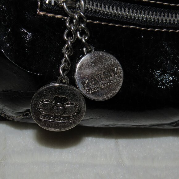 CLASSIC BLACK KATHY VAN ZEELAND PURSE-CHARMS-SHINY-POCKETS-VEGAN-PERFECT! - Picture 5 of 14